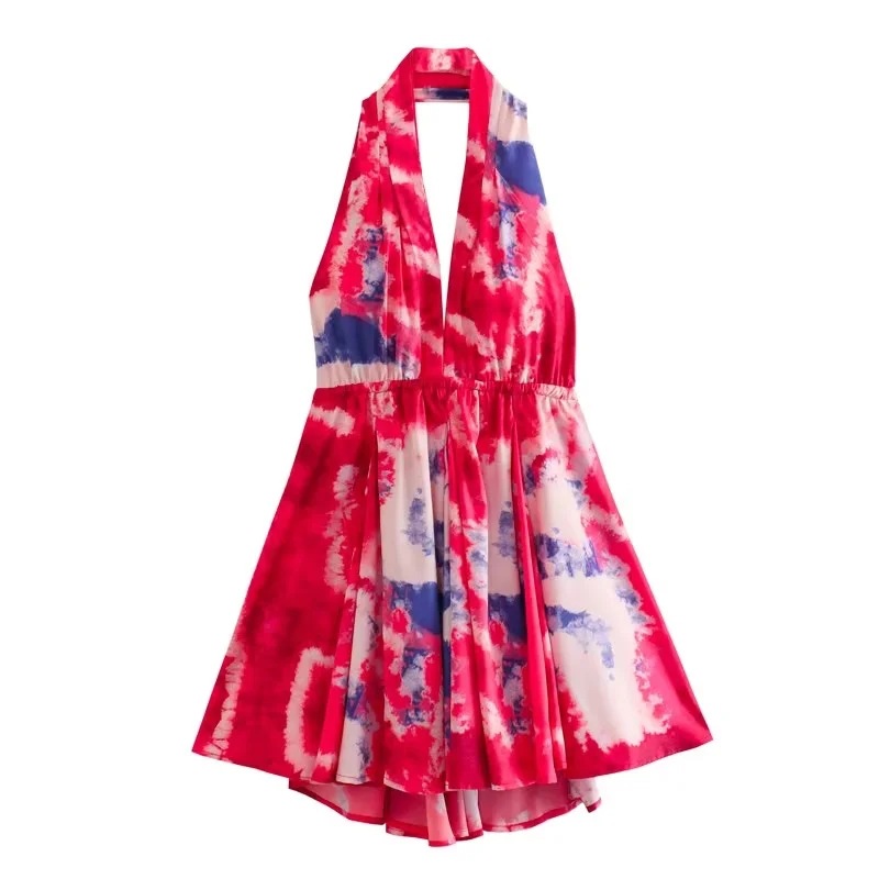 AliExpress Foreign Trade 2024 Summer New Fashion V-neck Strap Sexy Printed Hanging Neck Short Dress for Women AliExpress Foreign Trade 2024 Summer New Fashion V-neck Strap Sexy Printed Hanging Neck Short Dress for Women