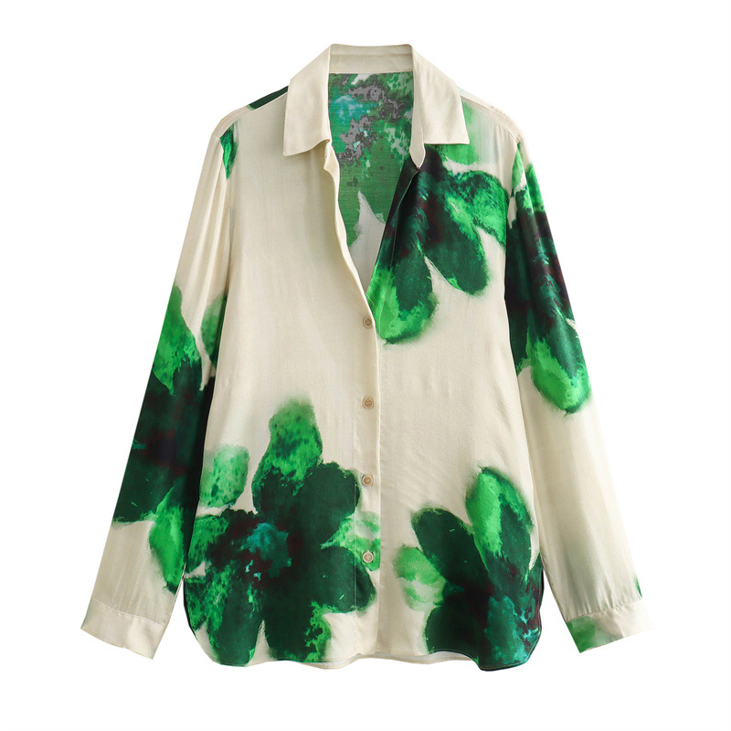 Foreign Trade 2024 Spring New Women's Clothing European and American Silk Texture Flower Printed Shirt Straight Pants Set for Women Foreign Trade 2024 Spring New Women's Clothing European and American Silk Texture Flower Printed Shirt Straight Pants Set for Women