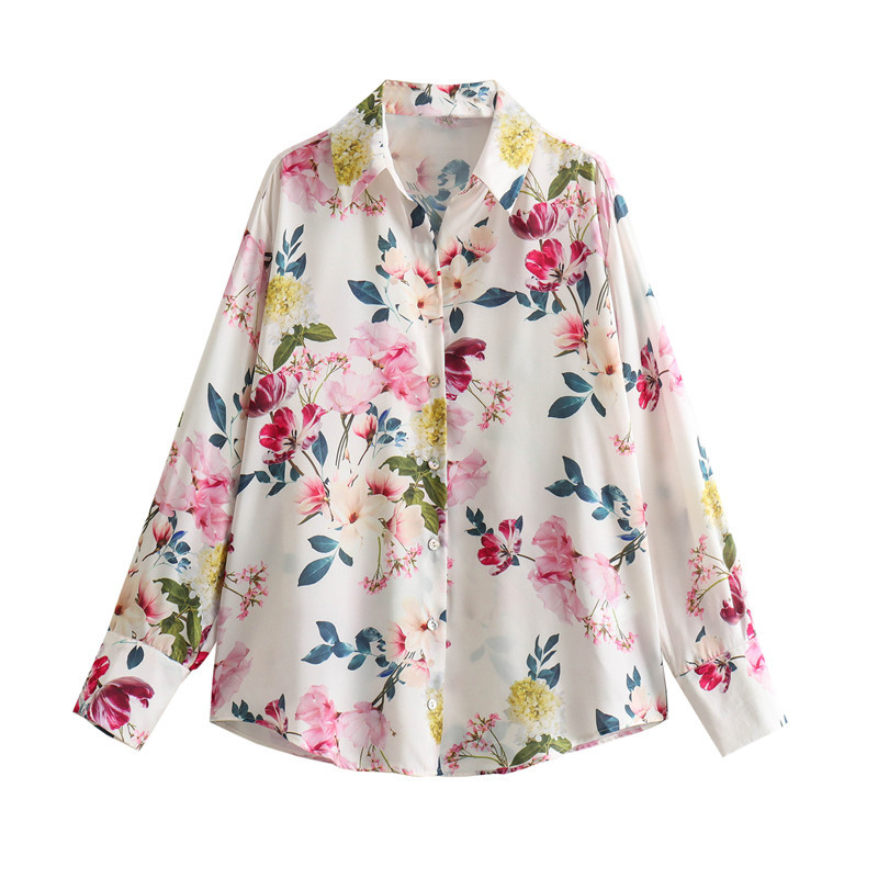 Foreign Trade 2024 Spring New Women's Clothing European and American Style Silk Texture Versatile Loose Printed Shirt for Women 2248802 Foreign Trade 2024 Spring New Women's Clothing European and American Style Silk Texture Versatile Loose Printed Shirt for Women 2248802