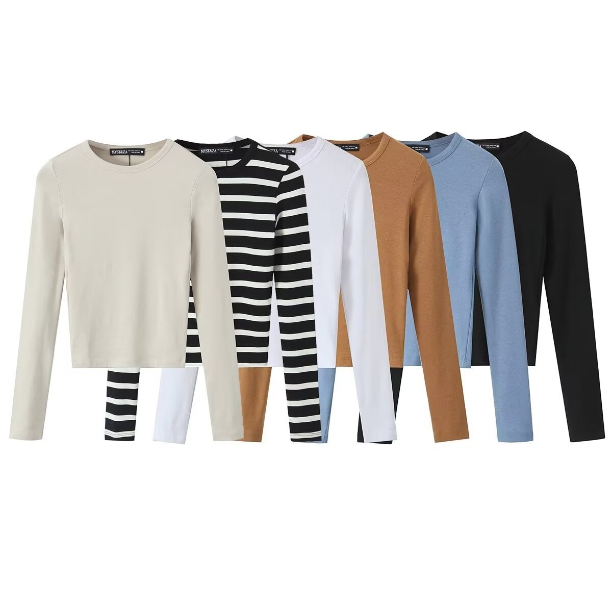 2024 autumn new women's versatile solid color pullover round neck long sleeved slimming casual base top T-shirt