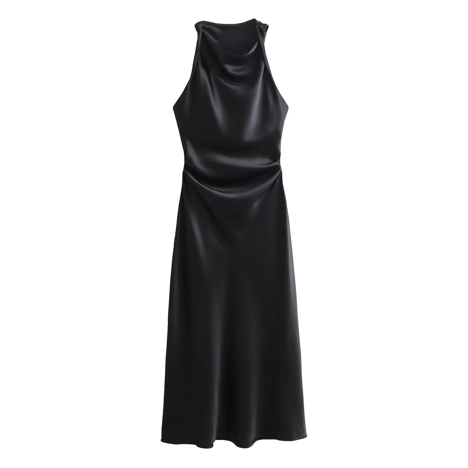Foreign Trade 2024 Spring New European and American Fashion Round Neck Sleeveless Black Silk Texture Dress for Women 8372090 Foreign Trade 2024 Spring New European and American Fashion Round Neck Sleeveless Black Silk Texture Dress for Women 8372090