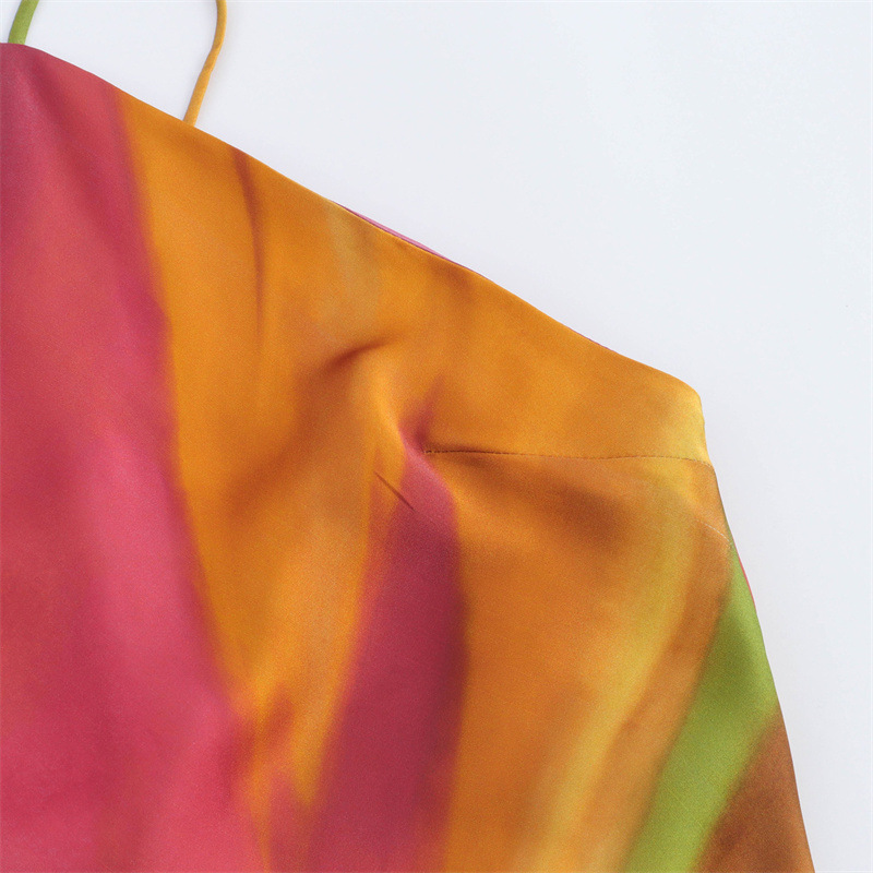 Foreign trade 2024 autumn new women's clothing European and American style silk satin texture printed drawstring backless dress 8505157 Foreign trade 2024 autumn new women's clothing European and American style silk satin texture printed drawstring backless dress 8505157