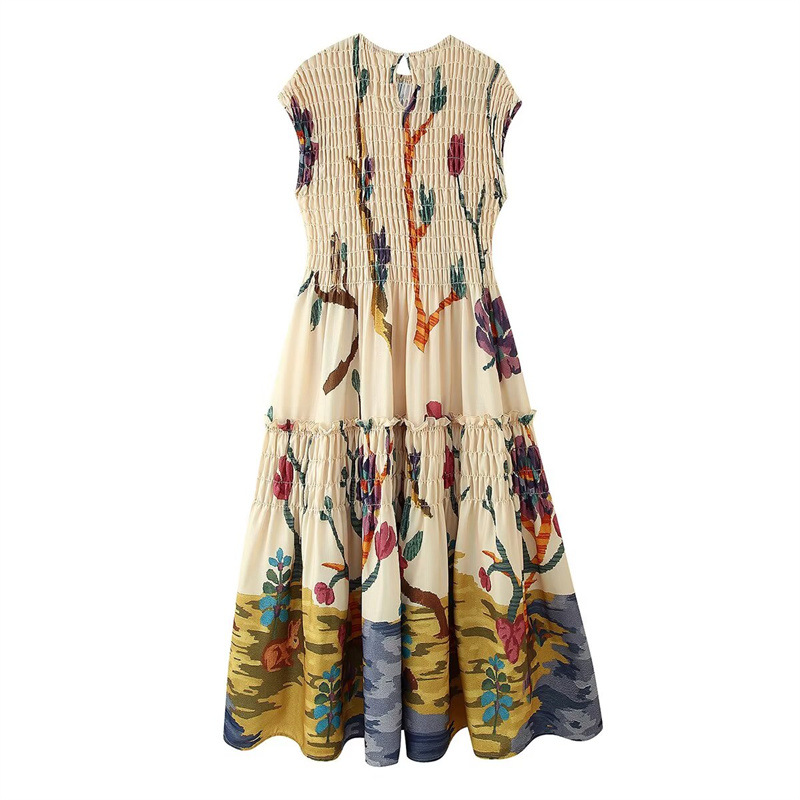 Foreign Trade 2025 Summer New European and American Style Women's Fashion Casual Trendy Sleeveless Loose Fold Printed Dress Foreign Trade 2025 Summer New European and American Style Women's Fashion Casual Trendy Sleeveless Loose Fold Printed Dress