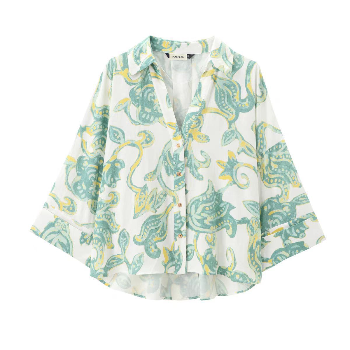 Foreign Trade 2025 Summer Women's Fashion European and American Loose Single breasted Collar Striped Wide Sleeve Shirt for Women 2340939 Foreign Trade 2025 Summer Women's Fashion European and American Loose Single breasted Collar Striped Wide Sleeve Shirt for Women 2340939