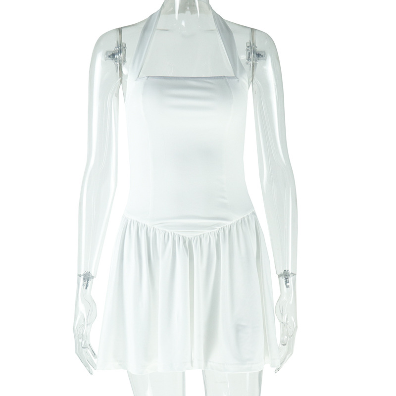 European and American style ins foreign trade women's fashion trend solid color dress sexy suspender one collar sleeveless backless A-line skirt European and American style ins foreign trade women's fashion trend solid color dress sexy suspender one collar sleeveless backless A-line skirt