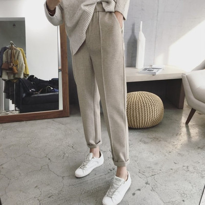 2024 Korean version new autumn and winter fashion woolen thick casual pants for women, loose high waisted radish pants for warmth and outerwear