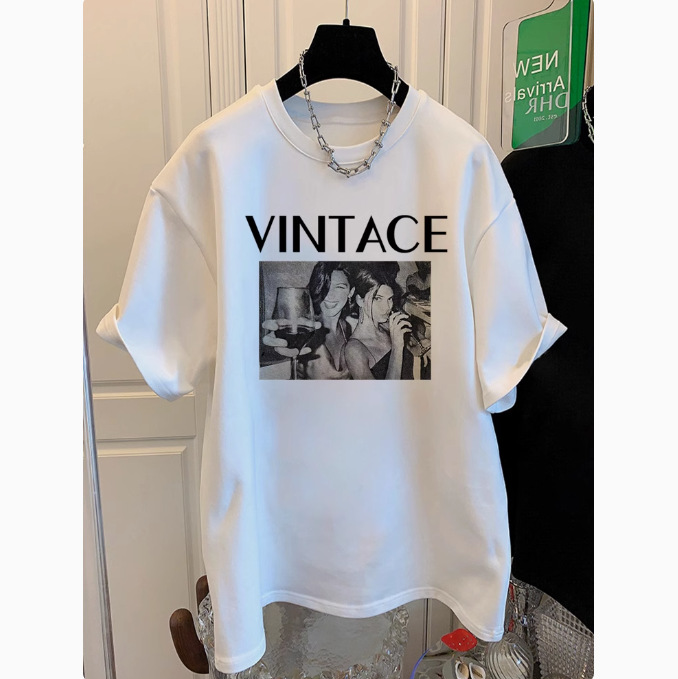 European American fashion brand short sleeved T-shirt for women's summer 2025 new mid to long round neck versatile casual anti-aging top