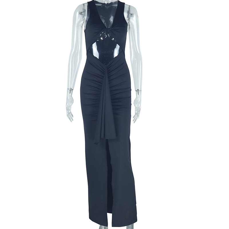 European and American style ins foreign trade women's solid color dress sexy suspender hollow ribbon temperament casual dress dress European and American style ins foreign trade women's solid color dress sexy suspender hollow ribbon temperament casual dress dress