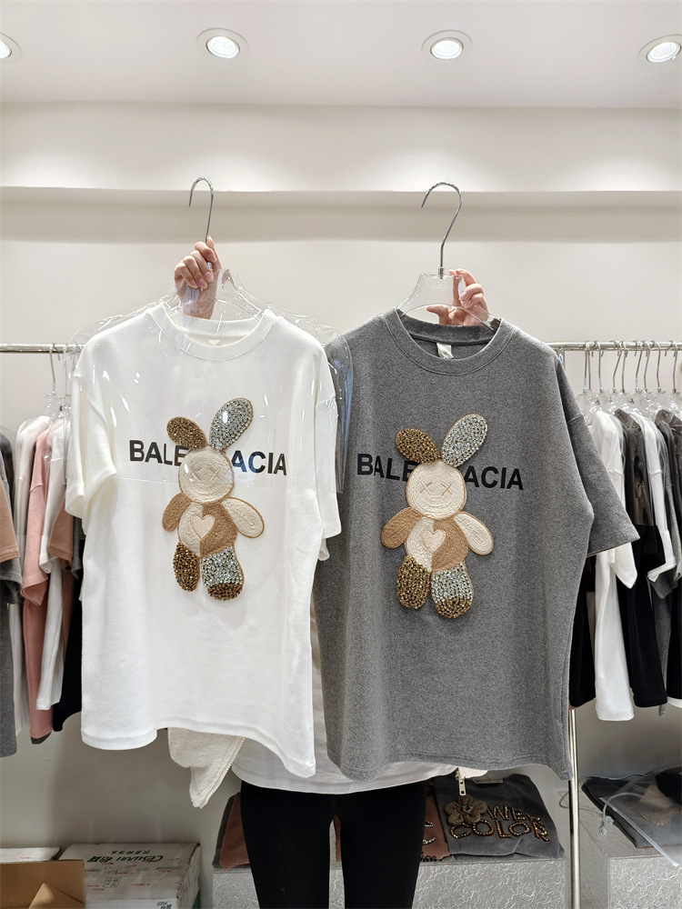 New European style rabbit New Year loose large edition medium long short sleeved T-shirt versatile student half sleeved base shirt female trend