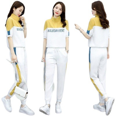 Fashion suit women's summer 2022 Korean version new style anti-aging western-style letter five quarter sleeve top, bound leg pants two-piece set Fashion suit women's summer 2022 Korean version new style anti-aging western-style letter five quarter sleeve top, bound leg pants two-piece set