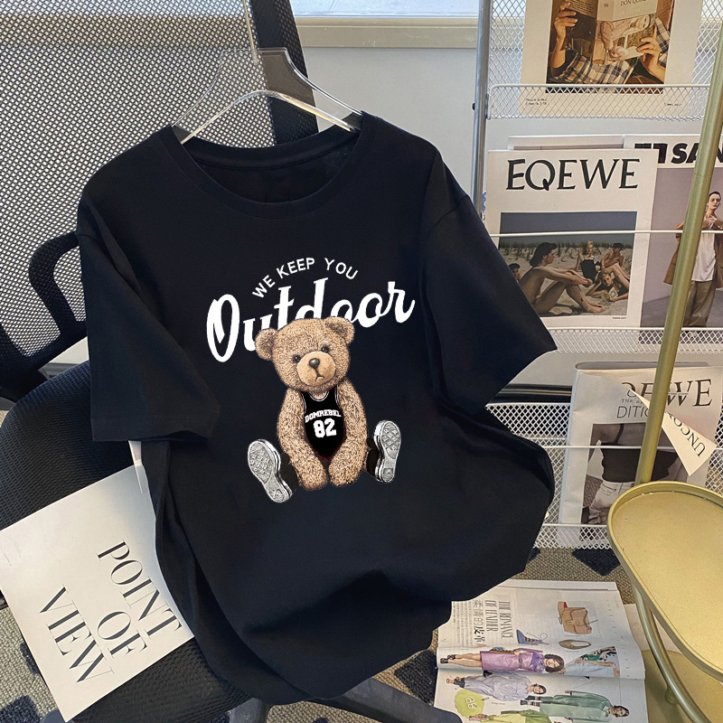 Black short sleeved t-shirt for women in spring and summer 2024, new American retro niche design, versatile half sleeved top, ins trend