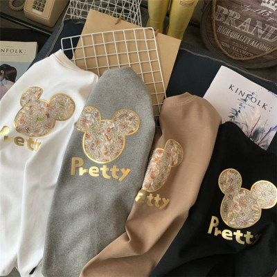 European loose fit large edition new 2023 spring outfit cartoon round neck short sleeved t-shirt women's versatile student mid length top