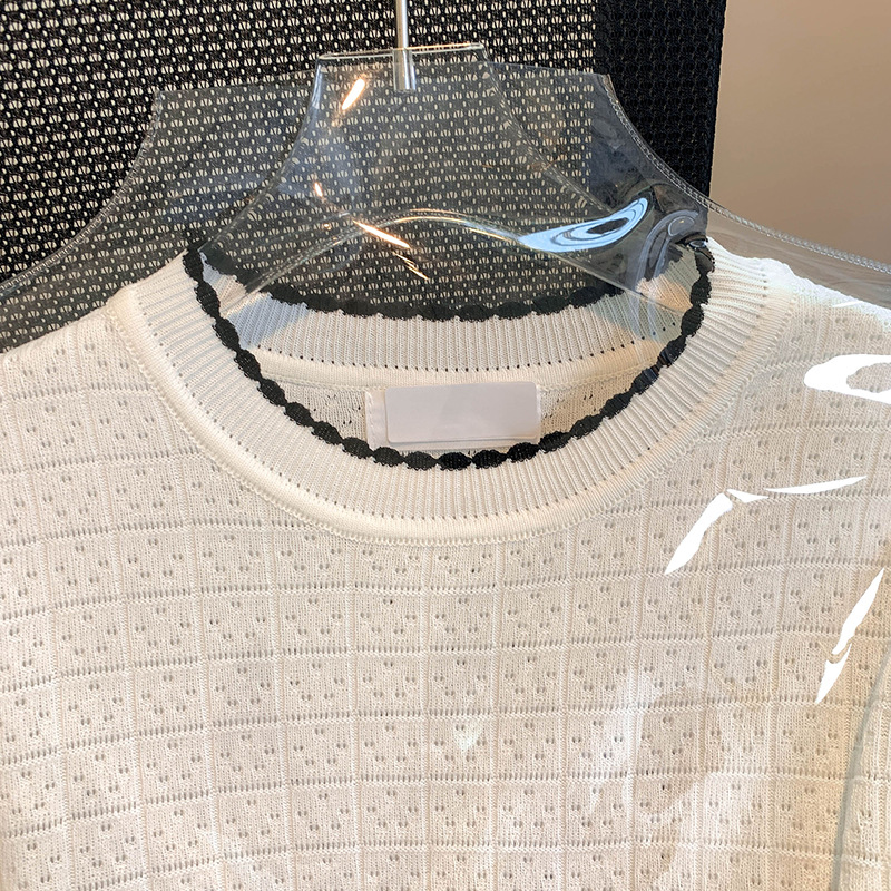 White ice silk knitted short sleeved T-shirt for women's summer 2023 new top design, niche loose round neck White ice silk knitted short sleeved T-shirt for women's summer 2023 new top design, niche loose round neck