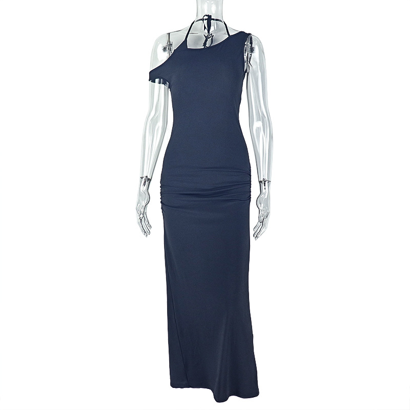 European and American style cross-border temperament women's slim fit, hip hugging, elegant one-step skirt, backless hanging neck, solid color slit long dress European and American style cross-border temperament women's slim fit, hip hugging, elegant one-step skirt, backless hanging neck, solid color slit long dress