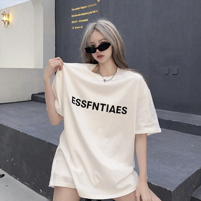 European white short sleeved t-shirt for women 2022 new summer style loose letter Hong Kong style half sleeved top ins trend