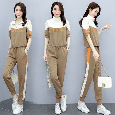 Fashion suit women's summer 2022 Korean version new style anti-aging western-style letter five quarter sleeve top, bound leg pants two-piece set Fashion suit women's summer 2022 Korean version new style anti-aging western-style letter five quarter sleeve top, bound leg pants two-piece set