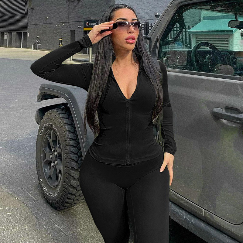 European and American Cross border 2024 Autumn New Solid Color Zipper Stand up Collar Sports Coat Fitness Yoga Suit Pants Set Trendy European and American Cross border 2024 Autumn New Solid Color Zipper Stand up Collar Sports Coat Fitness Yoga Suit Pants Set Trendy