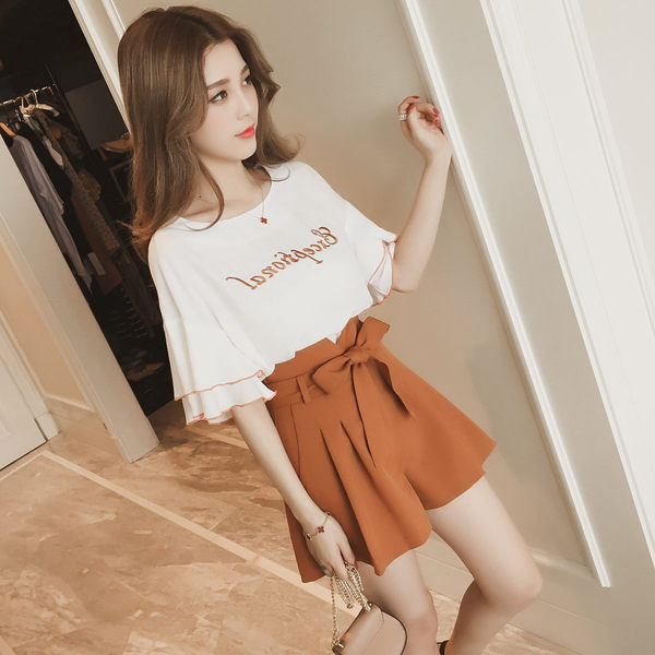 Fashion two-piece set 2022 new women's summer fashion embroidered student top loose wide leg pants casual suit for women