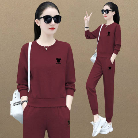 Embroidered casual sports suit for women, spring and autumn new style, stylish loose round neck long sleeved pants two-piece set, ins trendy
