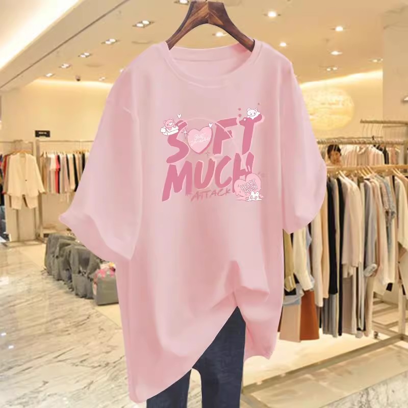 2023 New Summer Pink Loose Large Edition Letter Short sleeved T-shirt Women's Pure Cotton Outerwear Top Ins Trendy