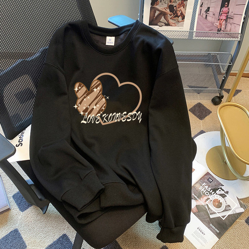 Round neck hoodie for women in Spring and Autumn 2025, new cartoon lazy style pullover, versatile loose long sleeved top, trendy Instagram outfit