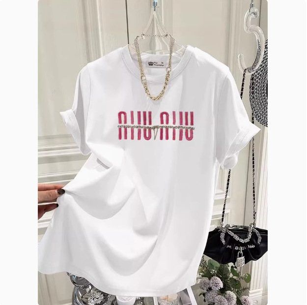 European style large edition T-shirt women's short sleeved 2025 spring/summer new item letter design sense loose medium long covered buttocks top