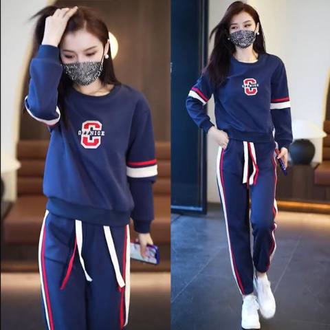 2022 New Spring and Autumn Fashion Long Sleeve Long Pants Two Piece Set for Women's Loose Large Sports and Leisure Set Trendy