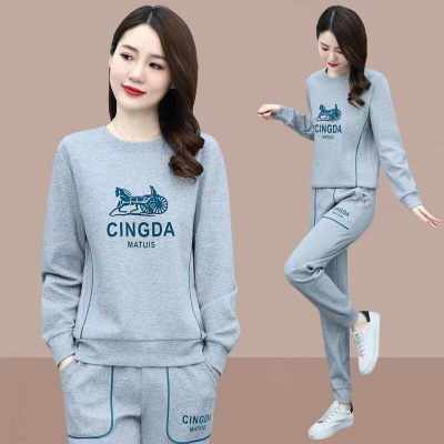 2022 Korean version new autumn fashion letter hoodie women's long sleeved plus size women's running casual suit ins trend
