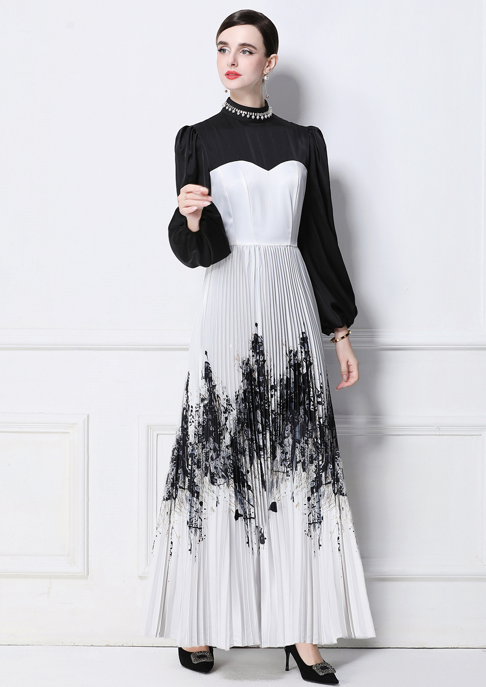 Factory direct sales of new Chinese style splashed ink printed patchwork dresses Factory direct sales of new Chinese style splashed ink printed patchwork dresses