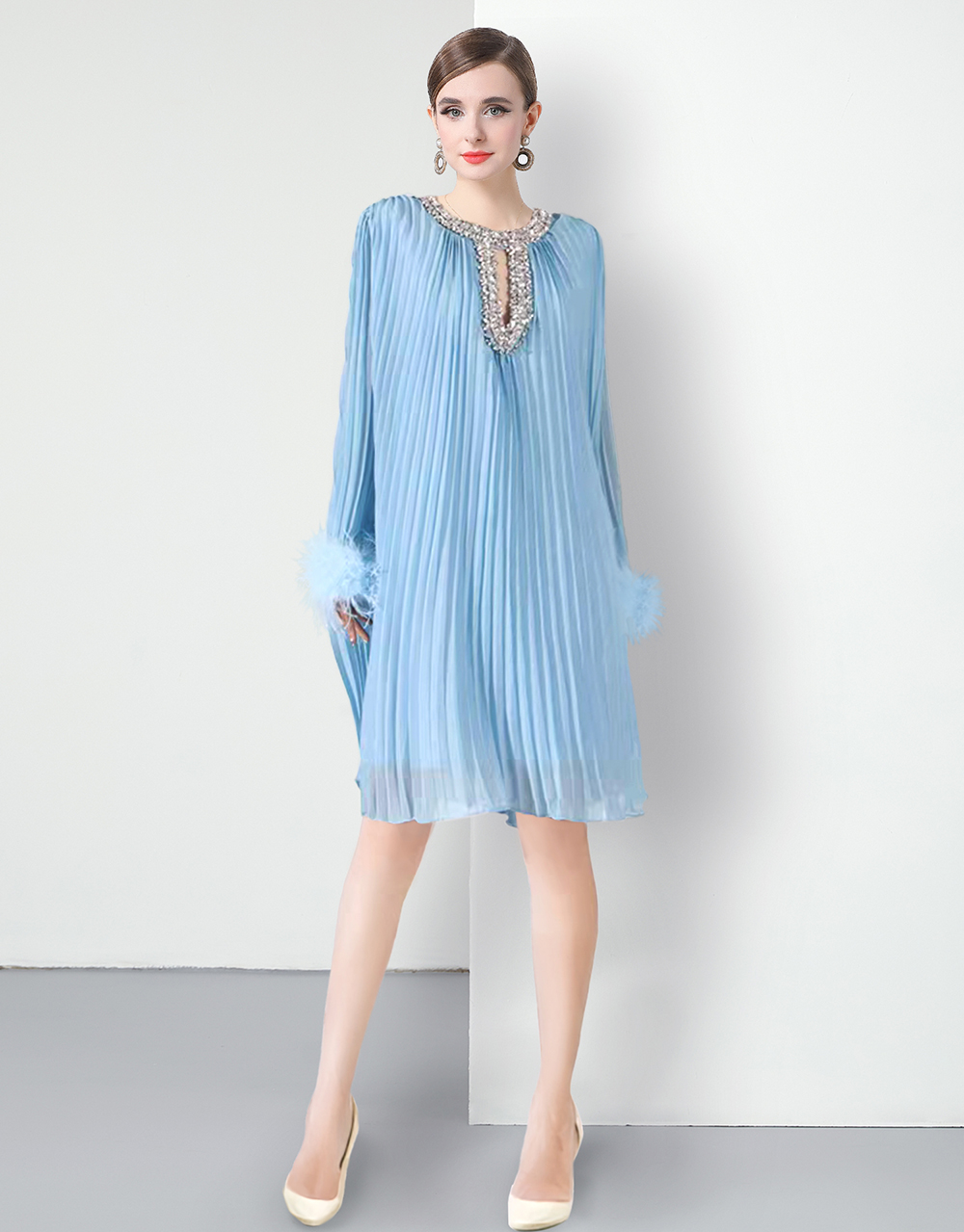 Factory direct sales of Miyake pleated dress, short style with 7 colors to choose from