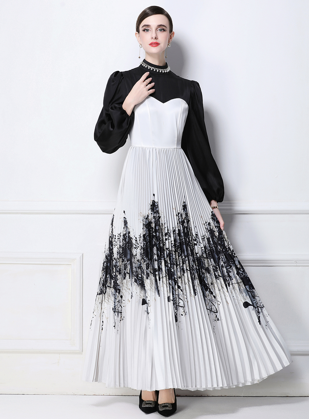 Factory direct sales of new Chinese style splashed ink printed patchwork dresses Factory direct sales of new Chinese style splashed ink printed patchwork dresses