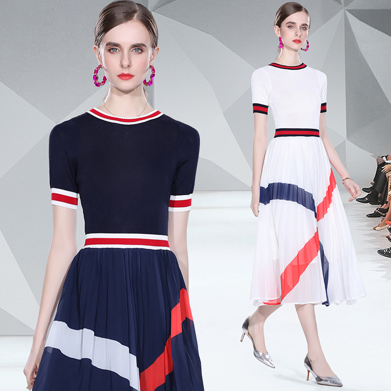 Factory direct sales fashion knitwear patchwork chiffon printed large swing dress Factory direct sales fashion knitwear patchwork chiffon printed large swing dress