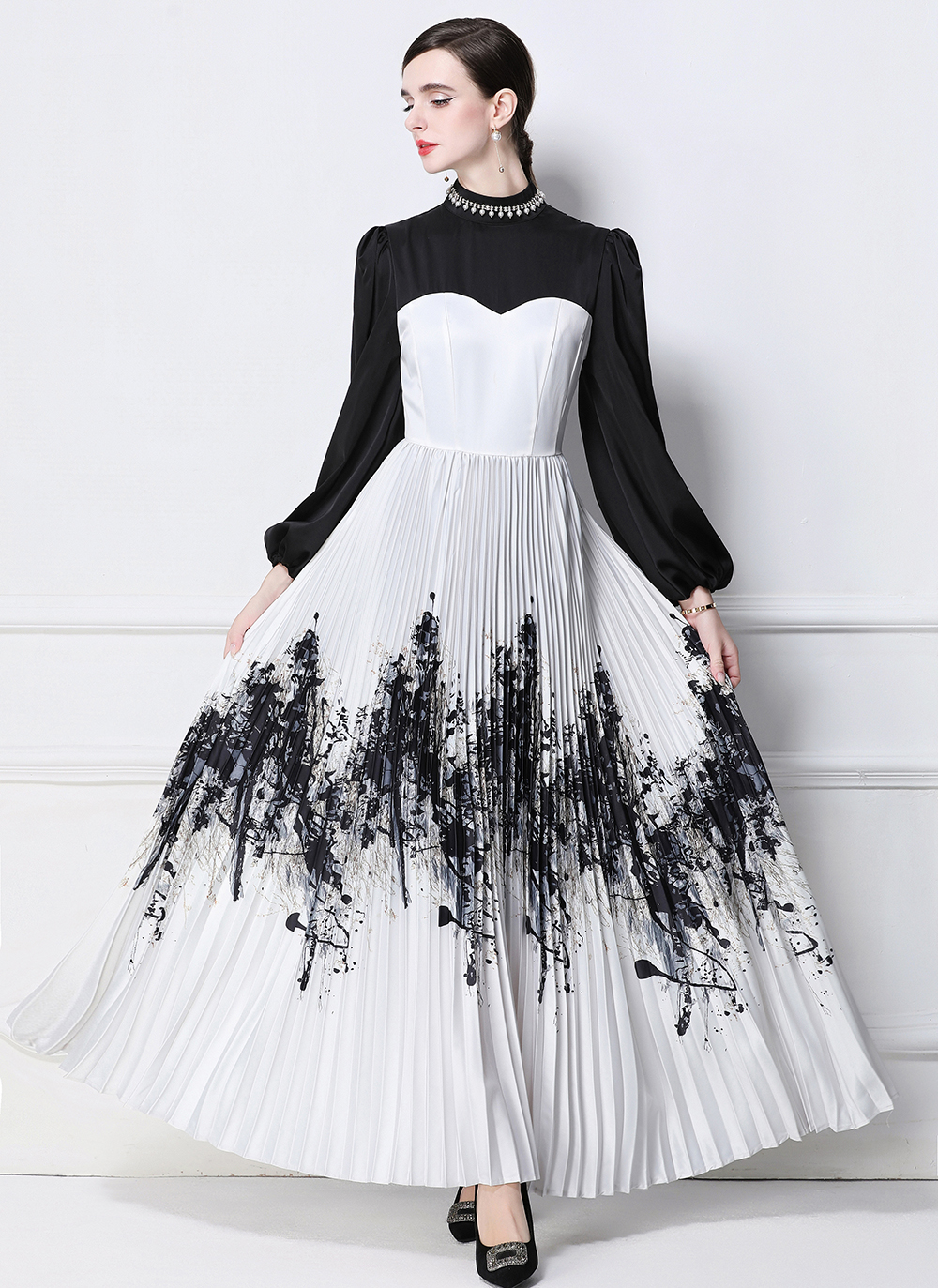 Factory direct sales of new Chinese style splashed ink printed patchwork dresses