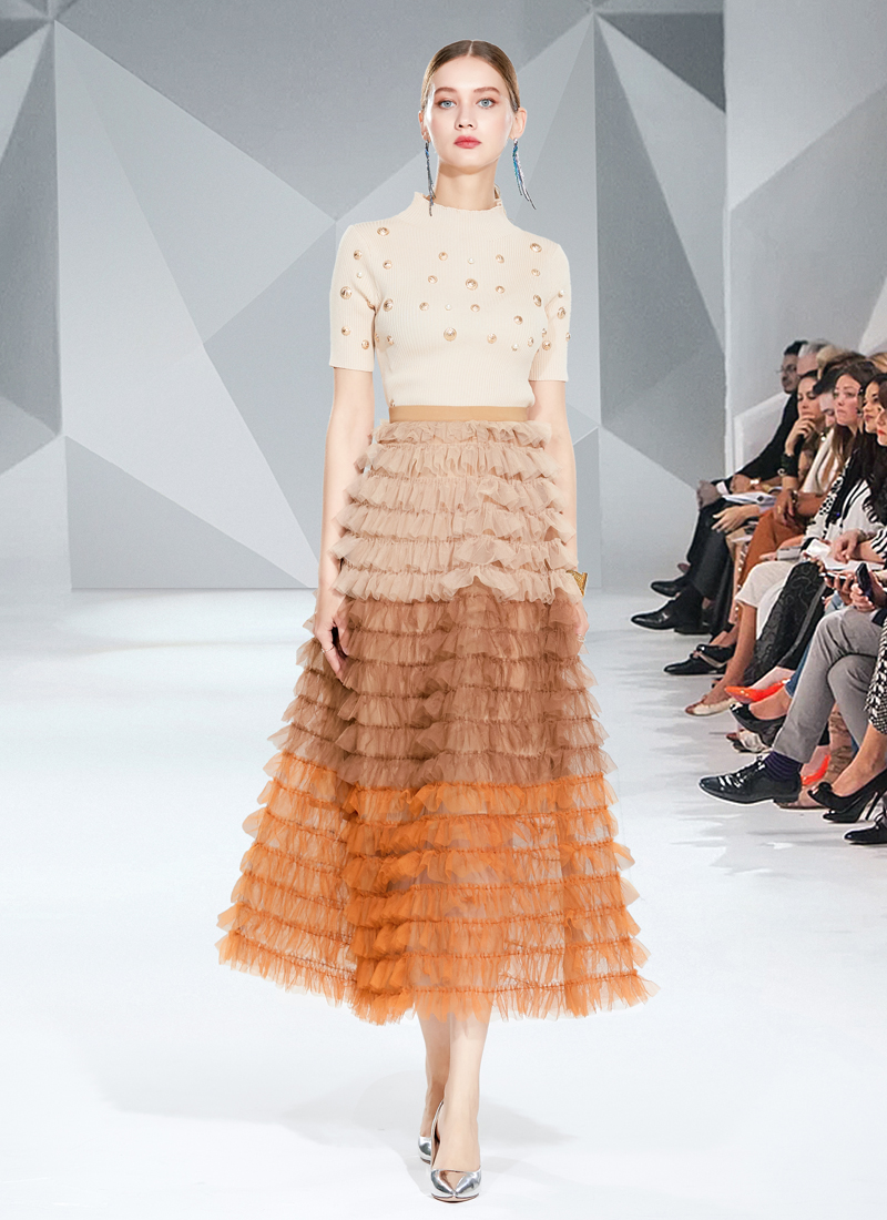 Real time shooting of heavy industry nail bead sweater+socialite French retro cake skirt Real time shooting of heavy industry nail bead sweater+socialite French retro cake skirt