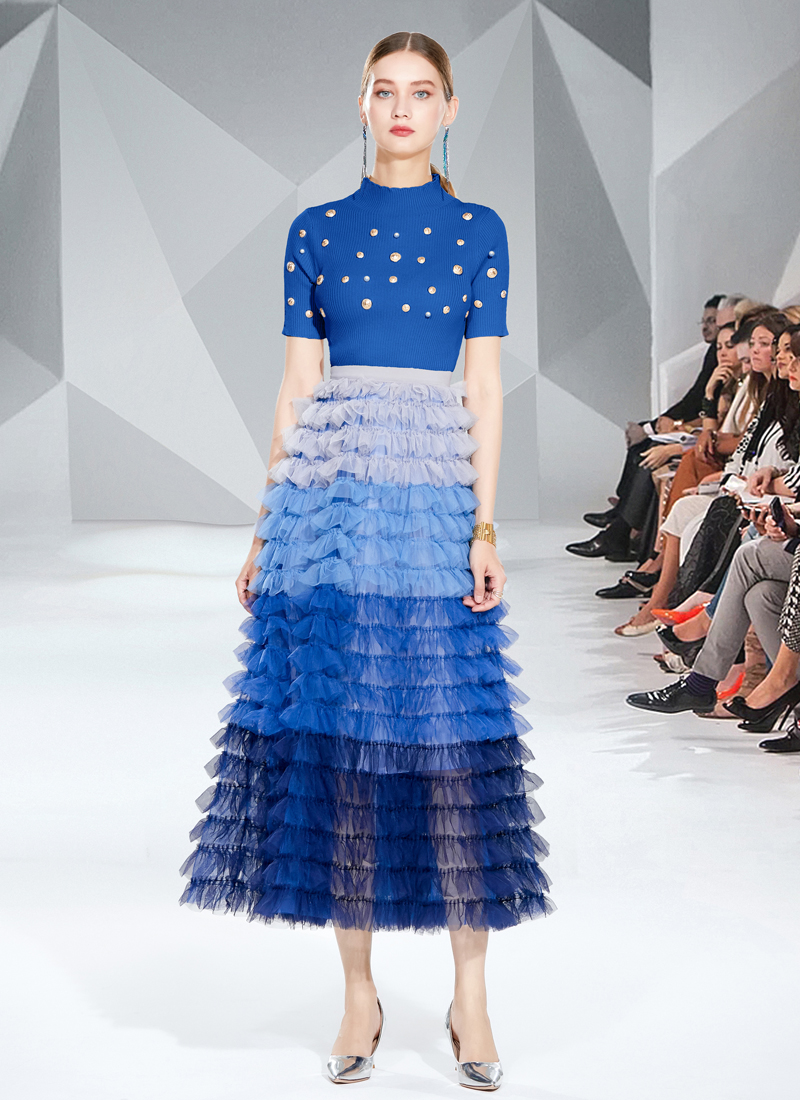 Real time shooting of heavy industry nail bead sweater+socialite French retro cake skirt Real time shooting of heavy industry nail bead sweater+socialite French retro cake skirt