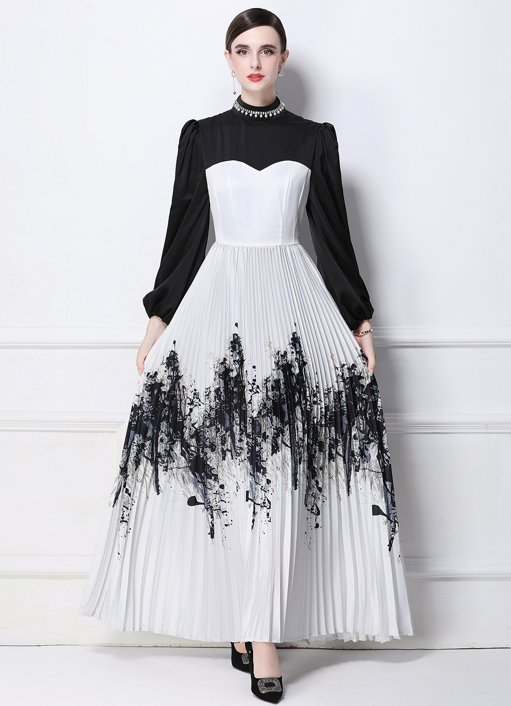 Factory direct sales of new Chinese style splashed ink printed patchwork dresses Factory direct sales of new Chinese style splashed ink printed patchwork dresses