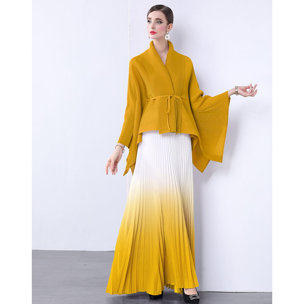 Factory direct sales of Miyake pleated gradient lace up short jacket+dyed pleated skirt 9861 Factory direct sales of Miyake pleated gradient lace up short jacket+dyed pleated skirt 9861