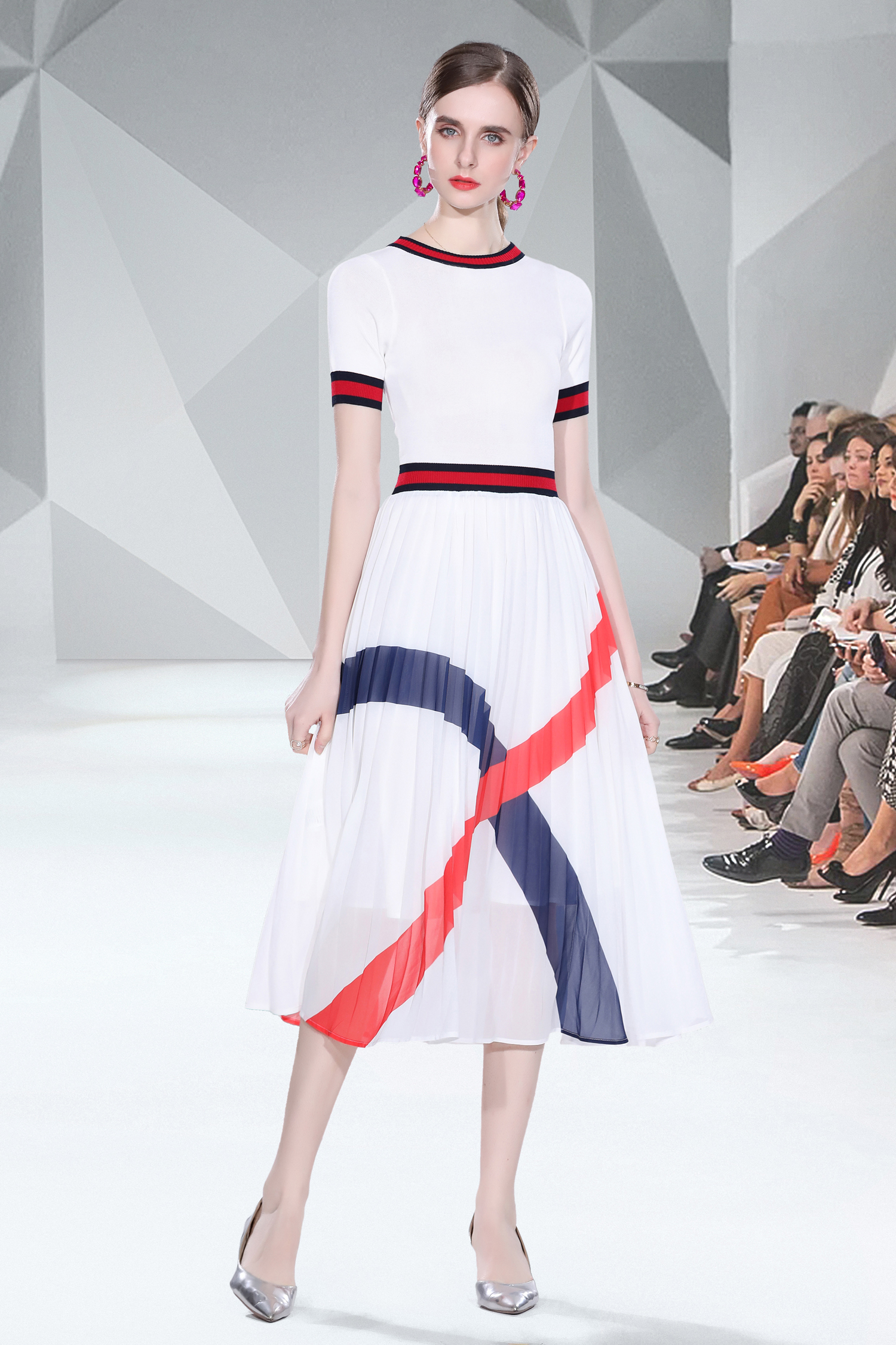 Factory direct sales fashion knitwear patchwork chiffon printed large swing dress Factory direct sales fashion knitwear patchwork chiffon printed large swing dress