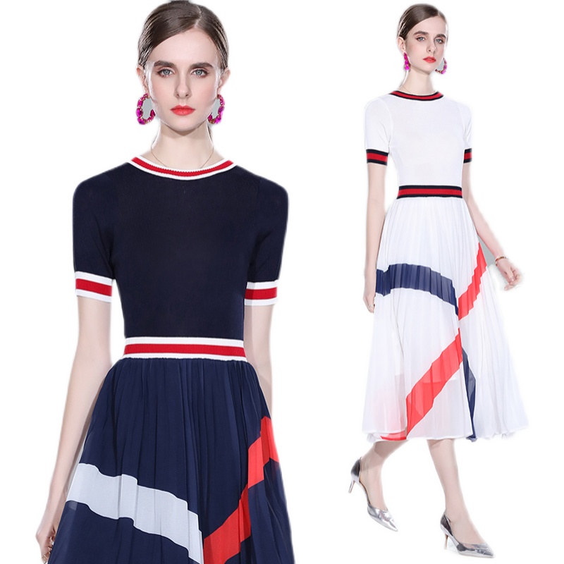 Factory direct sales fashion knitwear patchwork chiffon printed large swing dress Factory direct sales fashion knitwear patchwork chiffon printed large swing dress