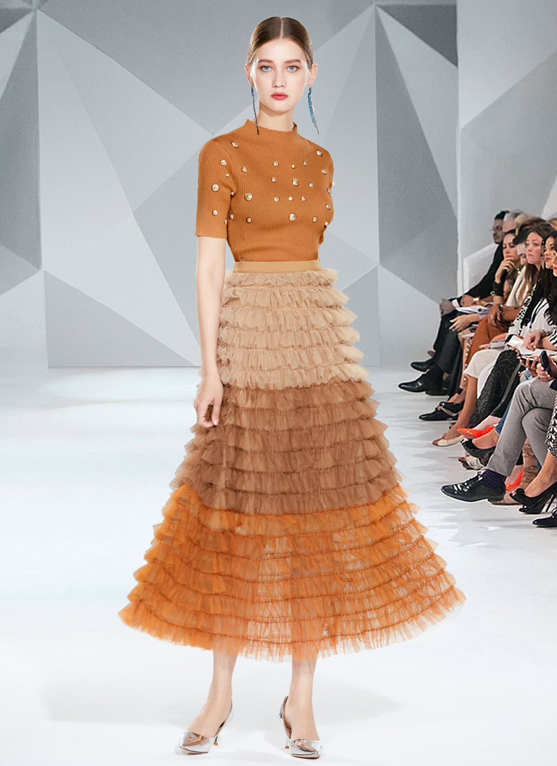 Real time shooting of heavy industry nail bead sweater+socialite French retro cake skirt Real time shooting of heavy industry nail bead sweater+socialite French retro cake skirt