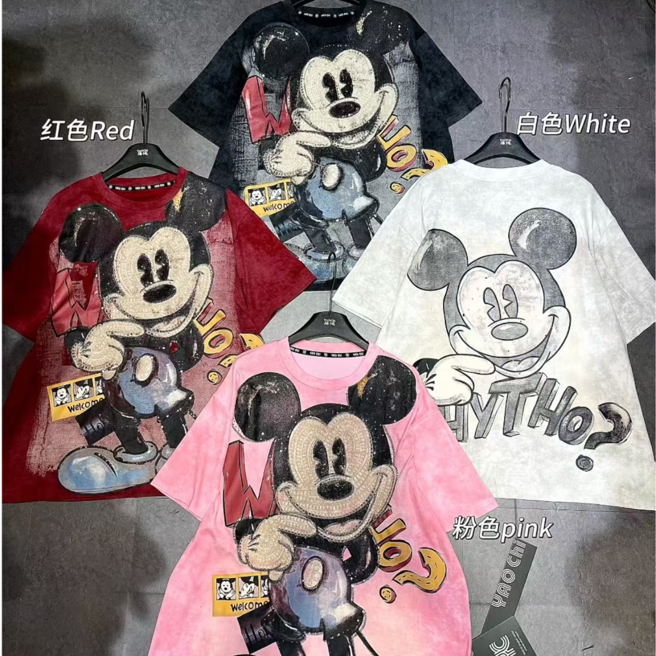 Trendy women's clothing 2025 autumn European goods plus size short sleeved T-shirt Heavy Industry European and American cartoon comic Mickey Mouse hot stamping