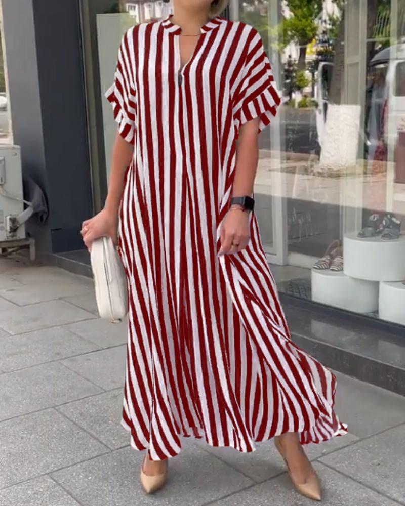 2022 European and American women's clothing AliExpress independent station fashion side slit striped cardigan short sleeved dress W2865 2022 European and American women's clothing AliExpress independent station fashion side slit striped cardigan short sleeved dress W2865