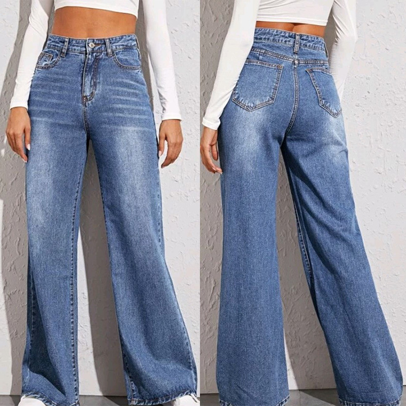2025 popular European and American foreign trade washed cat whisker horse chestnut craft loose high waisted wide leg jeans for women
