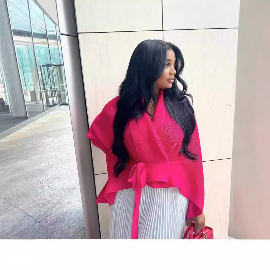 Cross border European, American, and African three bedroom pleated printed top+gradient color 360 degree swing skirt set Cross border European, American, and African three bedroom pleated printed top+gradient color 360 degree swing skirt set