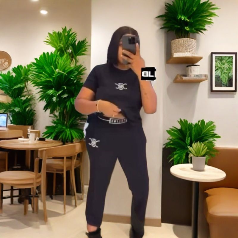 2025 Summer New Set Triumphal Arch Plush Pattern Printed Short Sleeve+High Waist Pants Baita Set