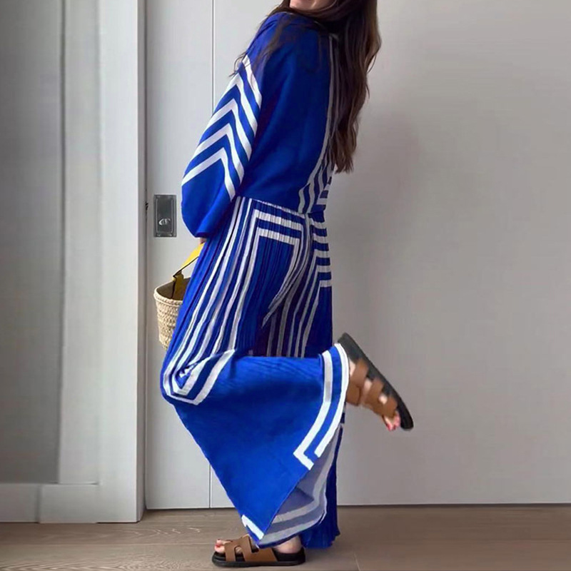FD1239 spot summer new cross-border women's fashion printed striped shirt pleated straight leg wide leg pants set FD1239 spot summer new cross-border women's fashion printed striped shirt pleated straight leg wide leg pants set