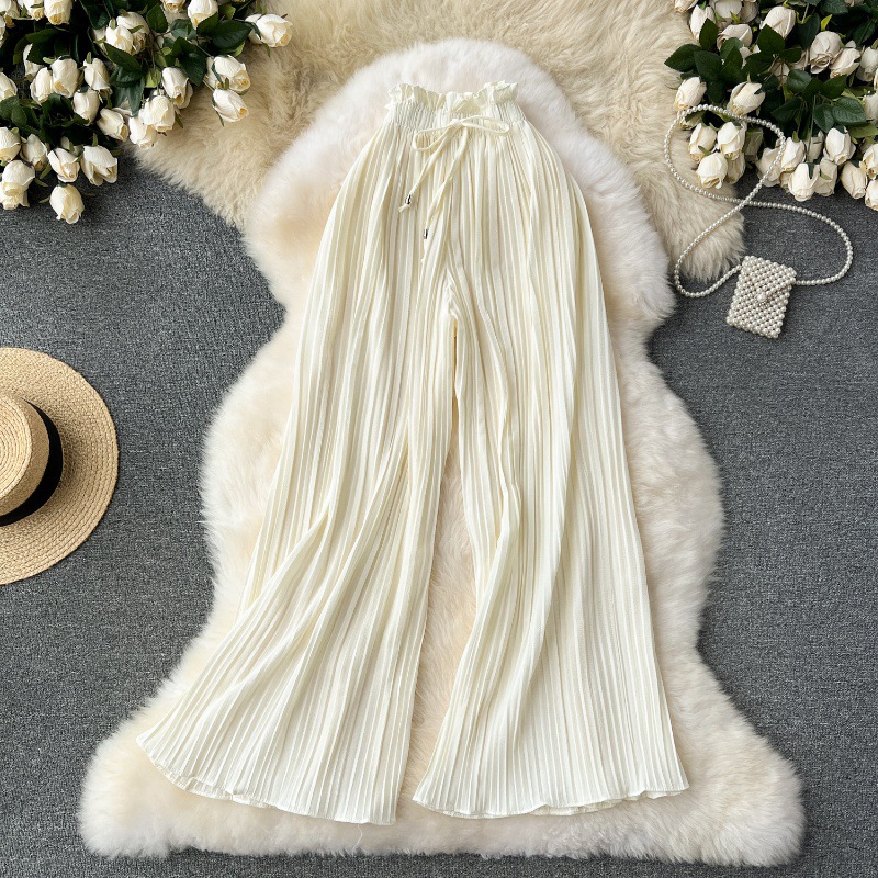 Summer wear high waisted strap versatile casual pants for women, slightly overweight and oversized to show off weight and cover the sagging sensation, wide leg pleated pants Summer wear high waisted strap versatile casual pants for women, slightly overweight and oversized to show off weight and cover the sagging sensation, wide leg pleated pants