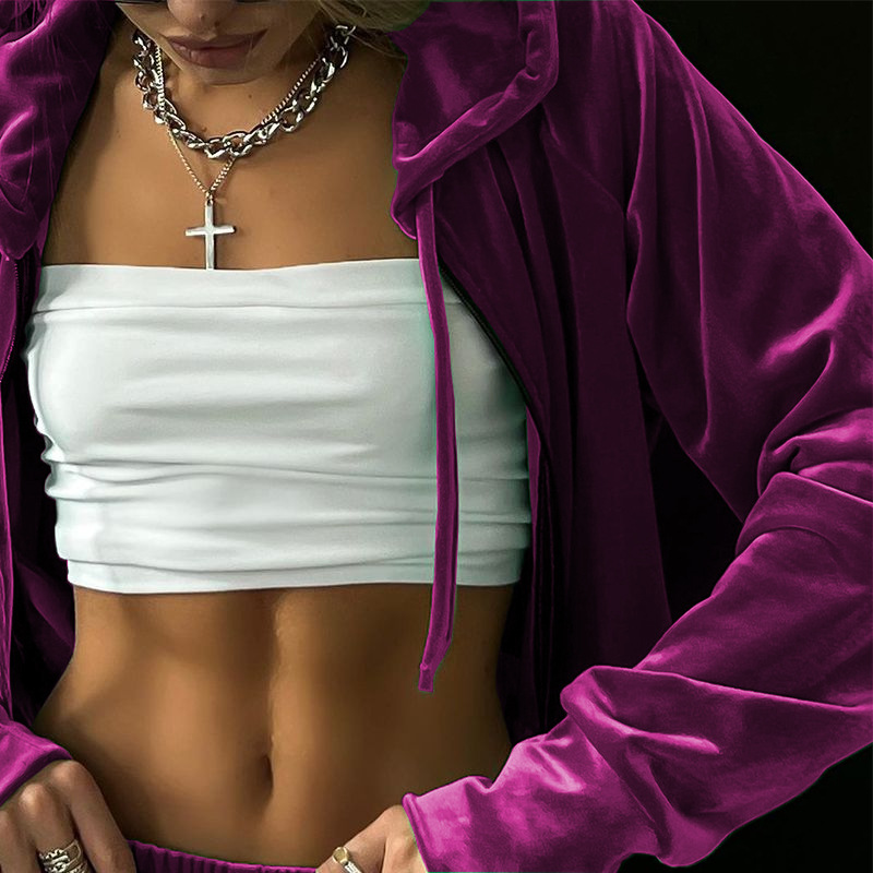 FD1141 in stock 2025 autumn and winter new women's fashionable hooded sweatshirt gold velvet sports casual pants set FD1141 in stock 2025 autumn and winter new women's fashionable hooded sweatshirt gold velvet sports casual pants set