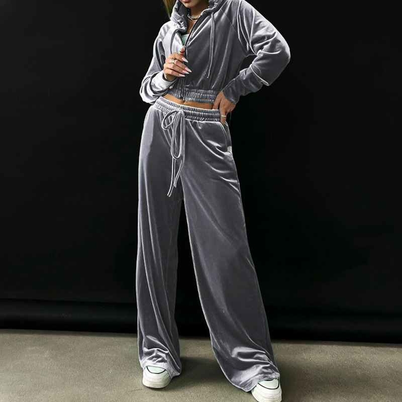 FD1141 in stock 2025 autumn and winter new women's fashionable hooded sweatshirt gold velvet sports casual pants set FD1141 in stock 2025 autumn and winter new women's fashionable hooded sweatshirt gold velvet sports casual pants set