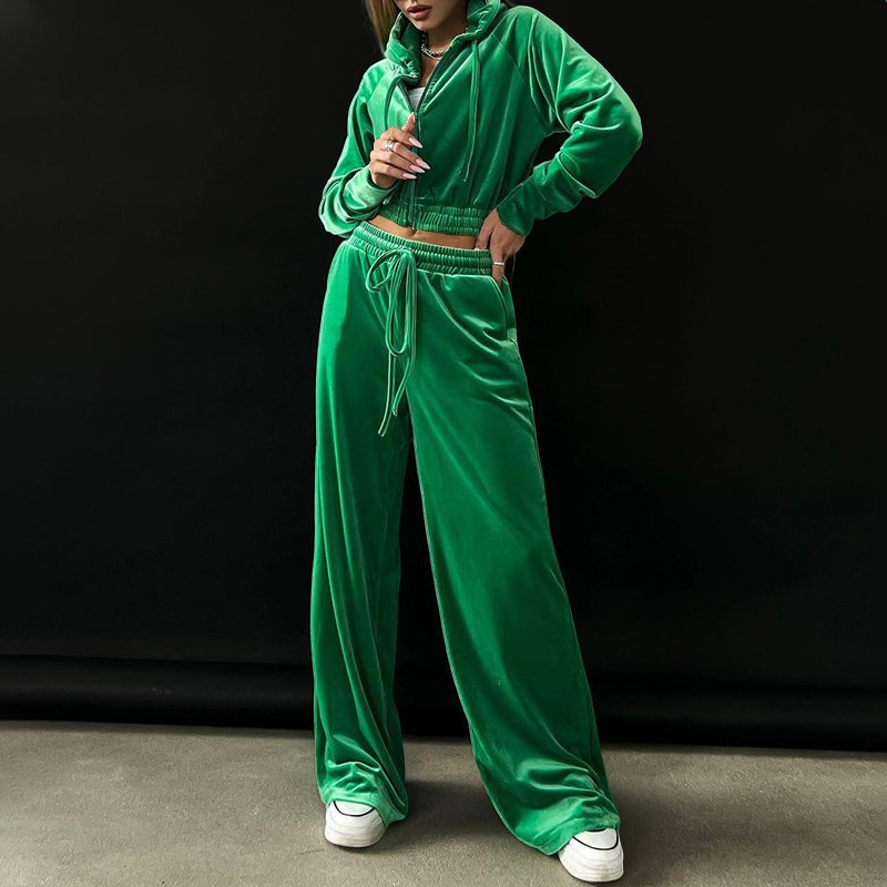 FD1141 in stock 2025 autumn and winter new women's fashionable hooded sweatshirt gold velvet sports casual pants set FD1141 in stock 2025 autumn and winter new women's fashionable hooded sweatshirt gold velvet sports casual pants set